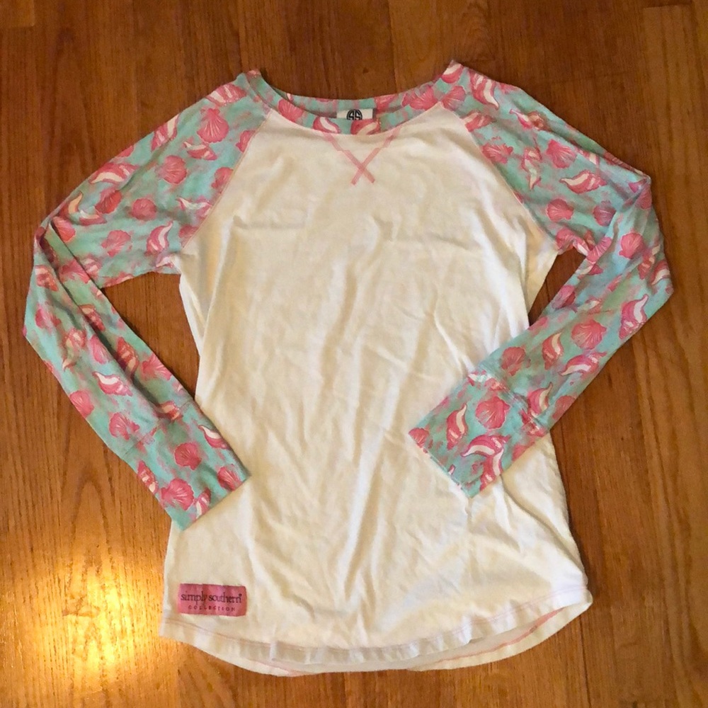 Simply Southern White Seashell Print Baseball Tee